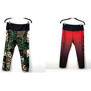CVG Reversible Leggings Size M | Skull Camo & Red Honeycomb “Badass” Print Capri